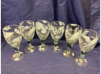 Green Tint Fish Decorated Glasses