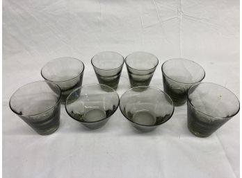 Libbey Grey Glass Wide Mouth Cups (8 Total 3 Different Sizes)