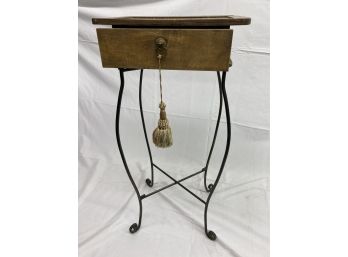 Single Drawer Side Table With Wrought Iron Legs