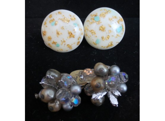 Vintage Vendome Cluster Clip On Earrings And Round Clip On Earrings