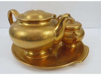 Wheeling Gold Leaf China Tea Set With Tray