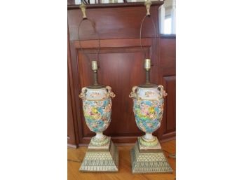 Pair Of Vintage Porcelain Ornate Lamps