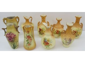 Set Of 9 Vintage Porcelain Hand Painted Numbered Mini Vases