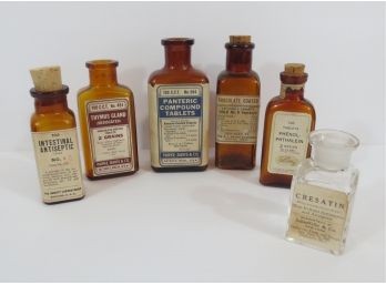 6 Antique Labeled Medicine Bottles