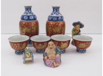Sake Tea Set And Figurines
