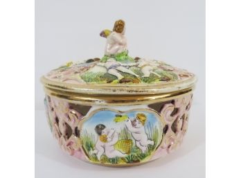 Capodimonte Porcelain Hand Painted Numbered Bowl With Cover Made In Italy