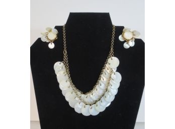 Mother Of Pearl Disk Earrings And Necklace Set