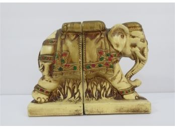 Vintage Chalkware Elephant BookEnds By Lego Co.