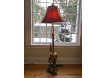 Vintage Floor Lamp With Red Shade