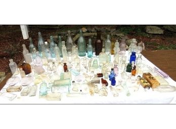 Antique Bottle Collection Over 125 Pieces - Soda, Beer, Whiskey, Medicine, Bitters And More