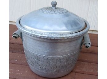 Mid Century Everlast Hammered Aluminum Ice Bucket With Embossed Fruits & Vacuum Thermos Insert