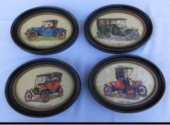 (4) Frederick Elmiger Oval Framed Car Prints - A Listed Print Artist Of The 1950's