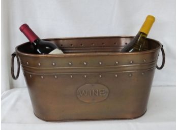 Designer Wine Cooler And Ice Bucket In Antique Copper Finish With Iron Handles (wine Not Included)