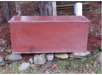 Large Size Old Red Paint Single Board Tack Box Or Blanket Box Simple Lines