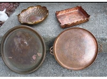 Nice Vintage Copper Lot - Hand Hammered Trays & Bowls, One Signed