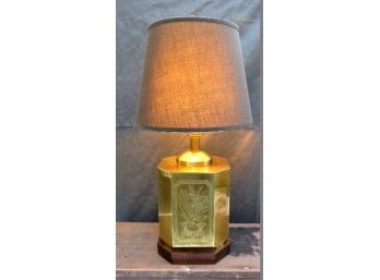 Asian Brass Table Lamp Squared W/4 Panel Decoration