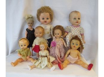 Grouping Of Small Size Vintage Dolls Found In Attic