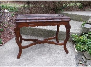Deco To Mid-Century Small Glass Tray Top Tea Table Or Even Coffee Table Walnut, Detailed