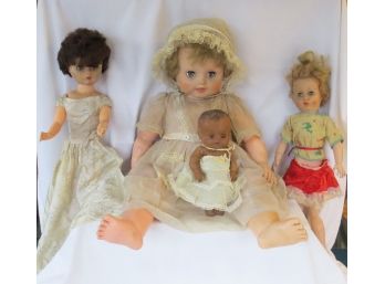 Grouping Of 4 Vintage Dolls As Found In Attic