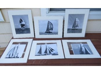 Retro 1970's Set Of Six (6) Listed Artist Serge Lurie Black & White Yachting Photo's Matted 11 X 14'