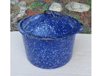 Bright Blue Speckled Enamelware Lobster Pot Or Corn On The Cob Boiler - A Big One!