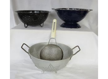 Grouping Of Various Size & Colanders Strainers