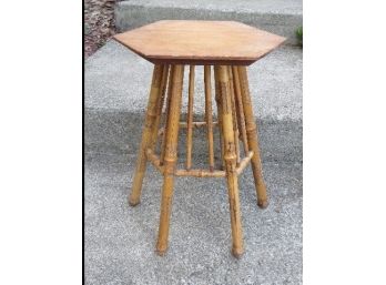 Vintage Hexagonal Top Deco Style Asian Bamboo Plant Stand Or Small Occasional Table.