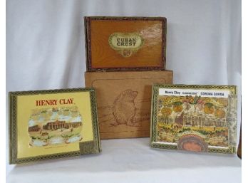 Grouping Of 4 Nice Wooden Cigar Boxes-Windsor Palmas, Cuban Crest & Henry Clay
