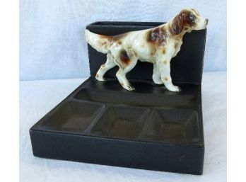 Mid-Century English Setter Figural Pottery Dresser Tray  Keys, Coins, Wallet, Watch Catch-all