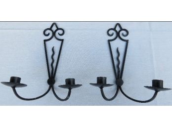 Pair Of Black Iron Wall Mount Candle Sconces - Like An Ancient Castle