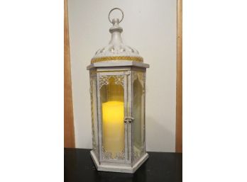 Large 22' White Decorative Metal Victorian Style  Glass Enclosed Hanging Lantern Candle Holder