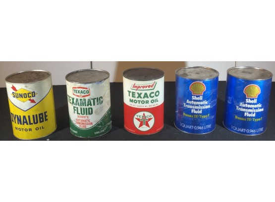 Shell, Texaco And Sunoco Motor Oil And Transmission Fluid (Full) Quart Collectible Cans