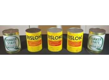 Rislone Engine Treatment And Quaker State Motor Oil Quart Collector Cans (Full)