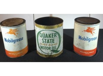 Gallon Quaker State And Mobile Grease Cans