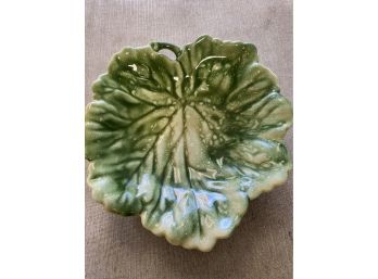Green Leaf Dish - Made In USA - Chip On Bottom - See Pic