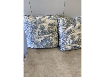 Pair Of Cotton Pillows In A Toile Design