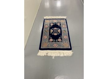 Thick Pile Oriental Rug - 24 X 38 With Additional 4' Fringe - Good Condition - Rich Blue Color!