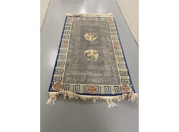 Thick Rug With Bird Image In Blue Grey - 5' X 3' - Needs Cleaning.  Nice Pile