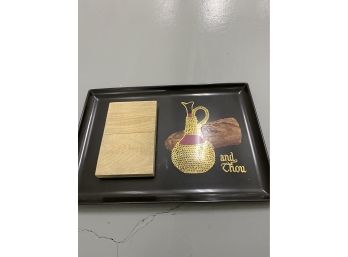 Couroc Of Monterey Cheese Tray Cutting Board 'Wine Bread And Thou' Inlaid Wood  MCM - Great Condition!