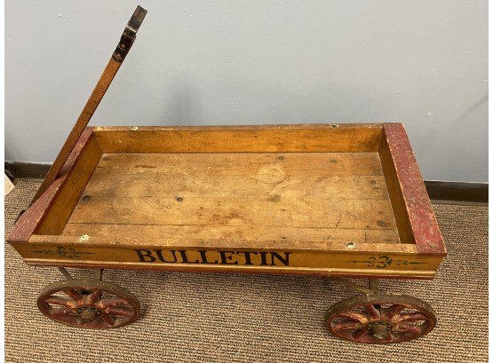 Antique Wooden Bulletin Newspaper Wagon