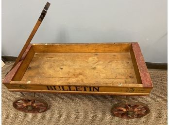 Antique Wooden Bulletin Newspaper Wagon