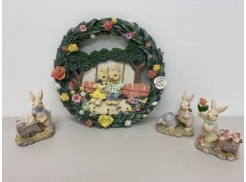 Resin Easter Wreath And Decorations Lot