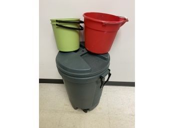 Garbage Can And 3 Buckets
