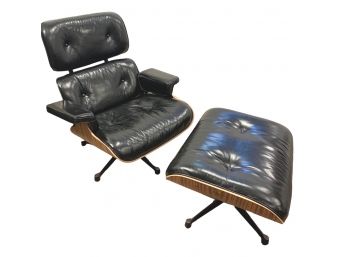 Classic Eames Style Swivel Leather Chair And Ottoman
