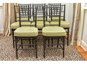 Set Of Eight Chiavari Bamboo Style Dining Side Chairs With Custom Cushions