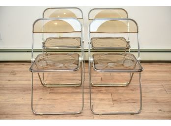 Set Of Four Mid-Century Modern Anonima Castelli Italian Chrome And Lucite Folding Chairs