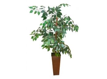 Potted Faux Ficus Tree In Copper Metal Planter