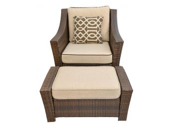 Outdoor Rattan Chair And Ottoman With Cushions