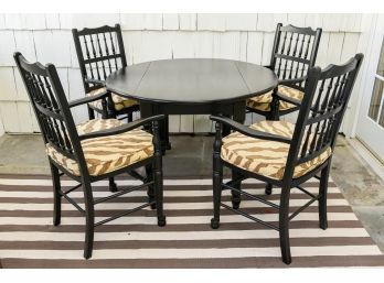 Pottery Barn Drop Leaf Table And Set Of Four Antique Spindle Back Arm Chairs With Rush Seats