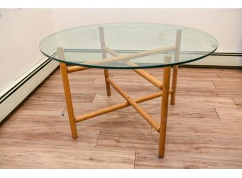 Glass Top Coffee Table With Foldable Wooden Base